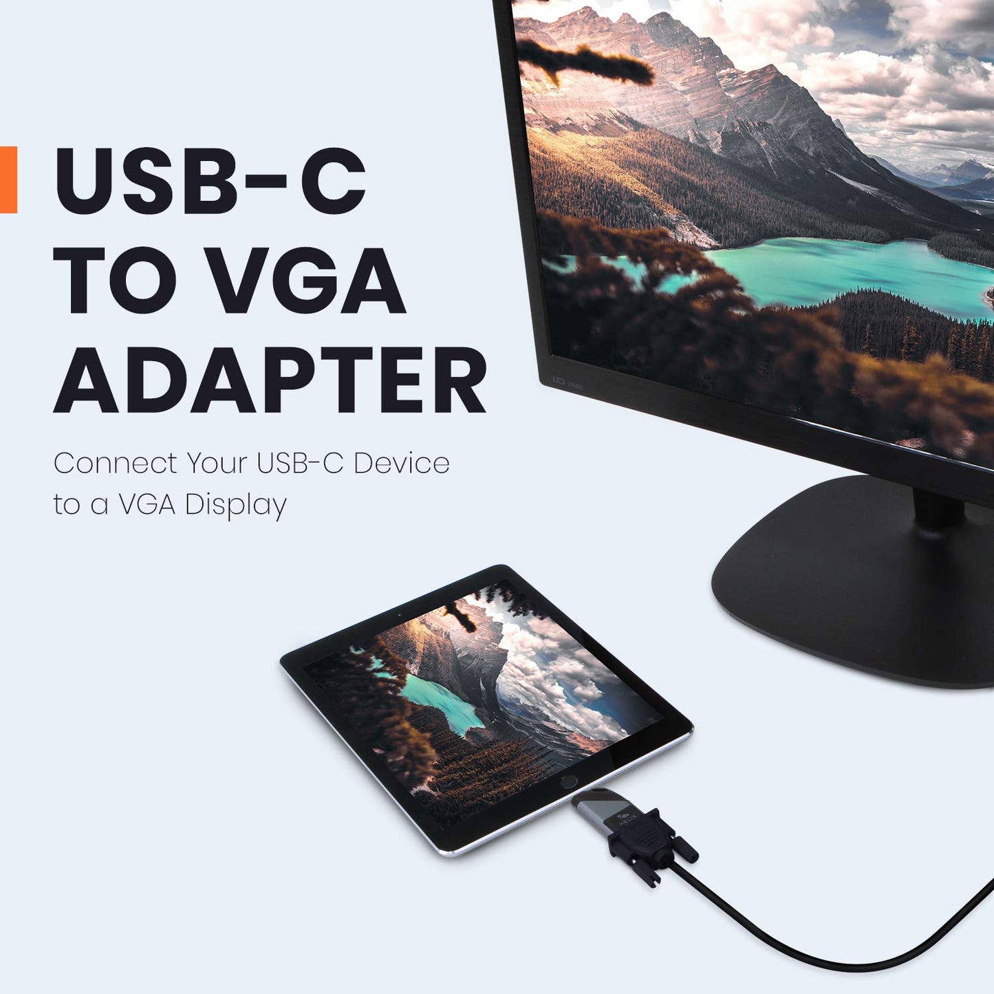 Helix USB Connect USB-C to VGA Adapter, USB Device to VGA Display,Travel Size