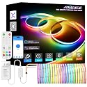 MIWISE RGB Smart IC COB LED Strip Light,32.8ft Color Chasing Flexible LED Tape Light,WS2811 Addressable RGB Strip with APP Control/Music Mode,Work