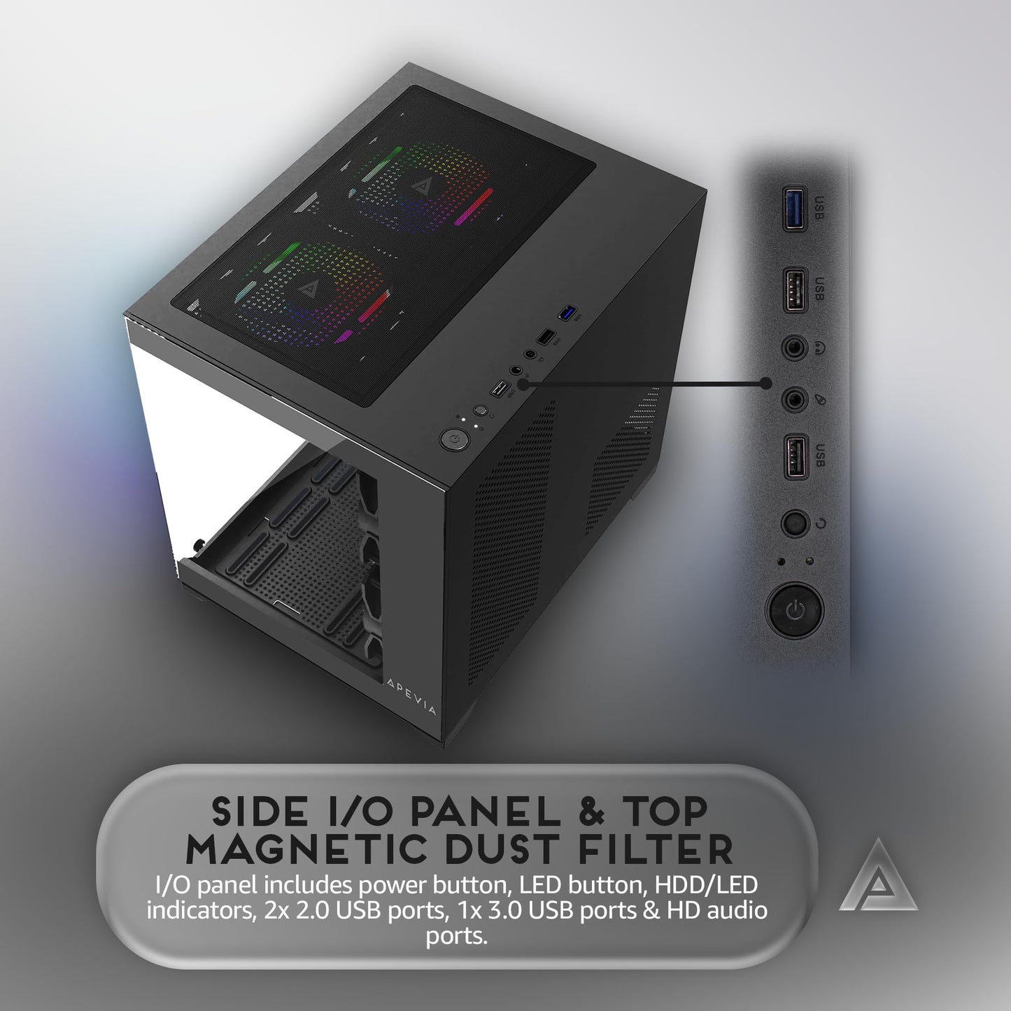 Apevia Prism-BK Prism Micro-ATX Gaming PC Cube Case w/ 5X 120mm ARGB Fans, 366 RGB Modes, Dual Tempered Glass Panels, 240mm Radiator Support, 1X