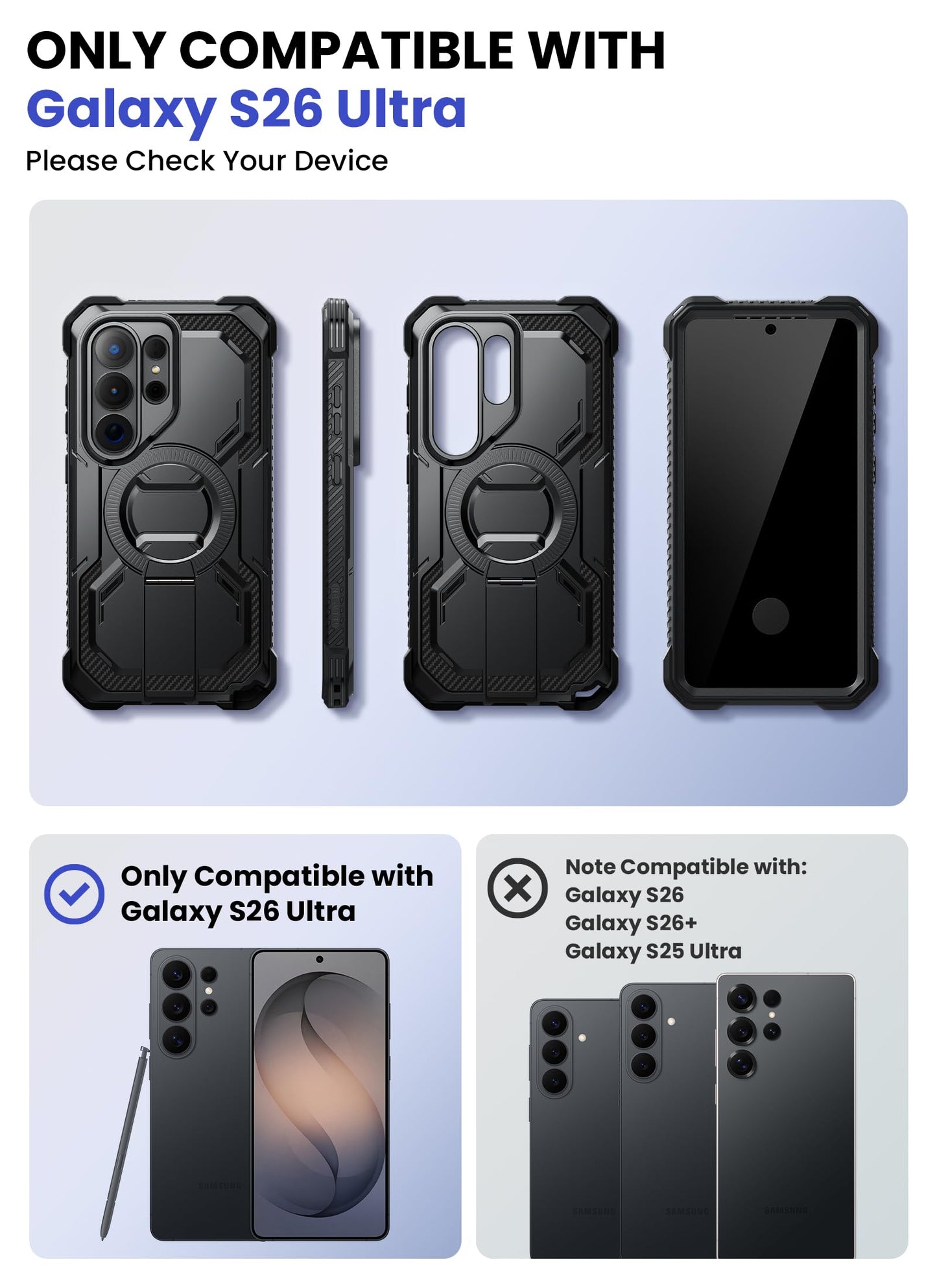 i-Blason for Samsung Galaxy S26 Ultra Case MagSafe with Adjustable Metal Kickstand, Built-in Screen Protector, Full-Body Heavy-Duty Phone Case