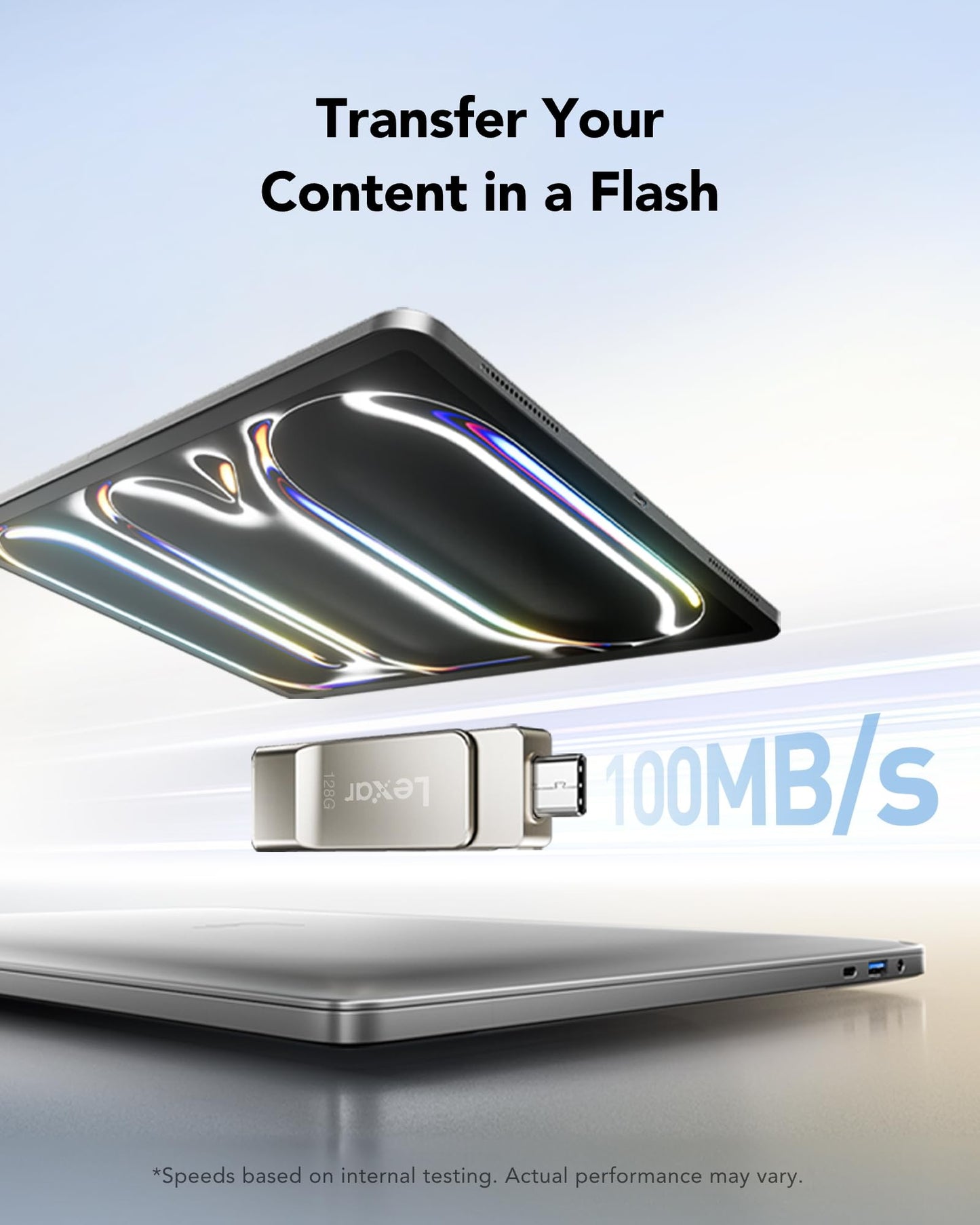 Lexar D40E 128GB Dual USB 3.2 Gen 1 Type-C Jump Drive, USB-C Flash Metal Housing Swivel Design Thumb Drive (Champagne Silver)