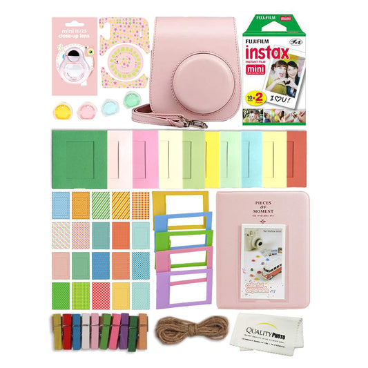 Fujifilm Instax Mini 11 Deluxe 8 in 1 Accessory Bundle Kit Case Album Stickers Frames and Quality Photo Microfiber Cloth (Blush Pink)