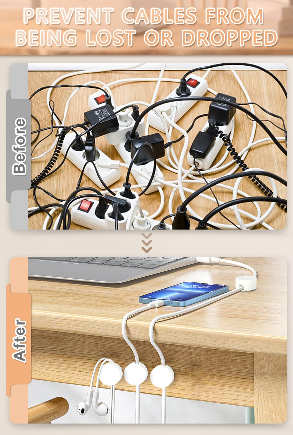 Maveek 5 Sets Magnetic Cable Management Clips with Discs, Adhesive Cable Holder Electrical Wire Clips Cord Organizer for Desktop Wall Kitchen USB LAN