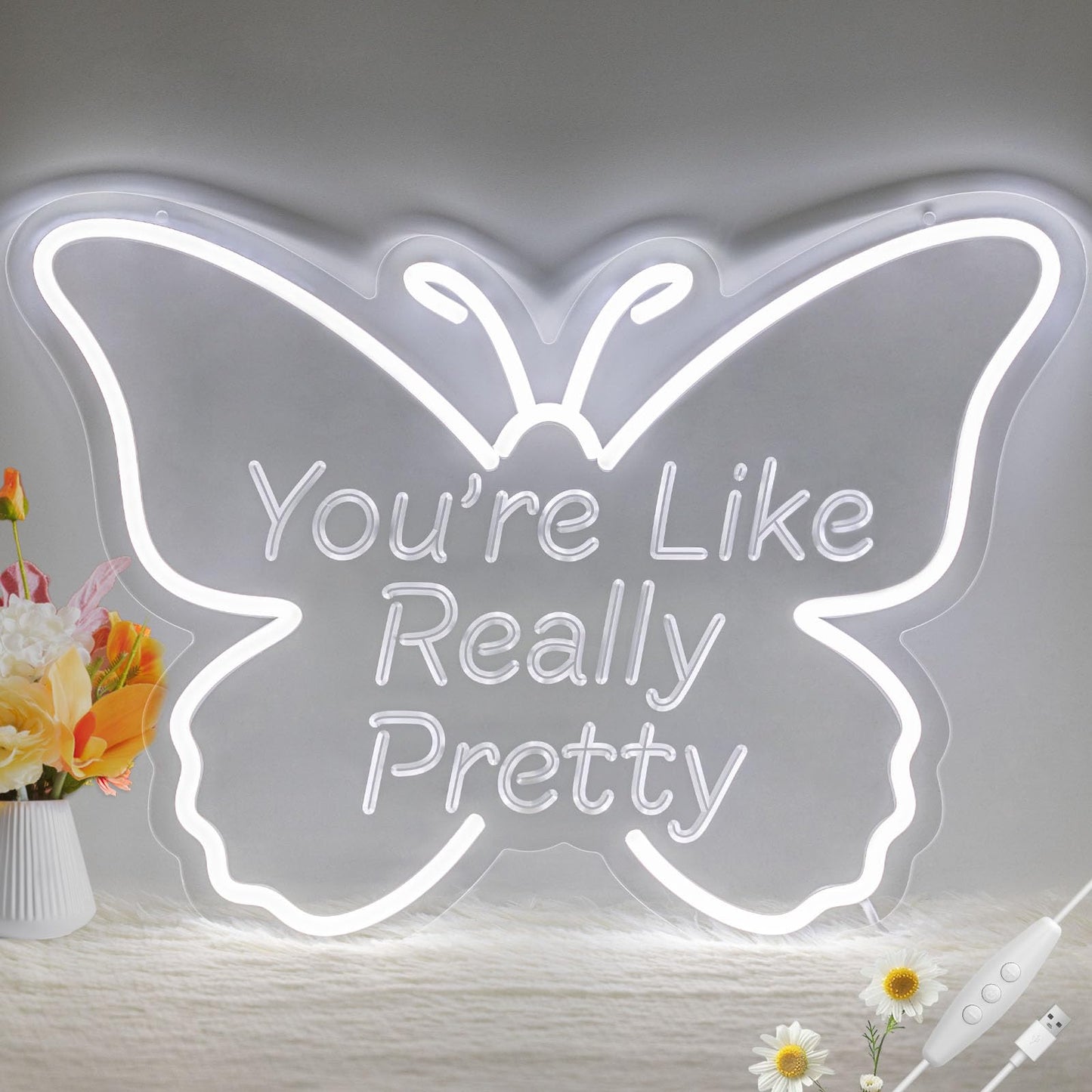 LMHSE You're Like Really Pretty Neon Sign, LED Neon Signs for Wall Decor Dimmable Aesthetic Butterfly Room Decor for Teen Girl, Bedroom, Wedding