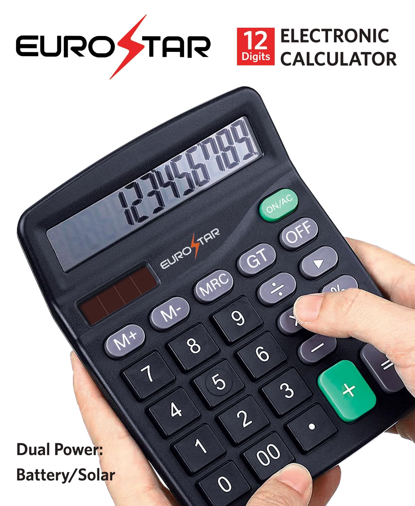 EUROSTAR C6120OS 12 Digit Large Display Calculator, Black
