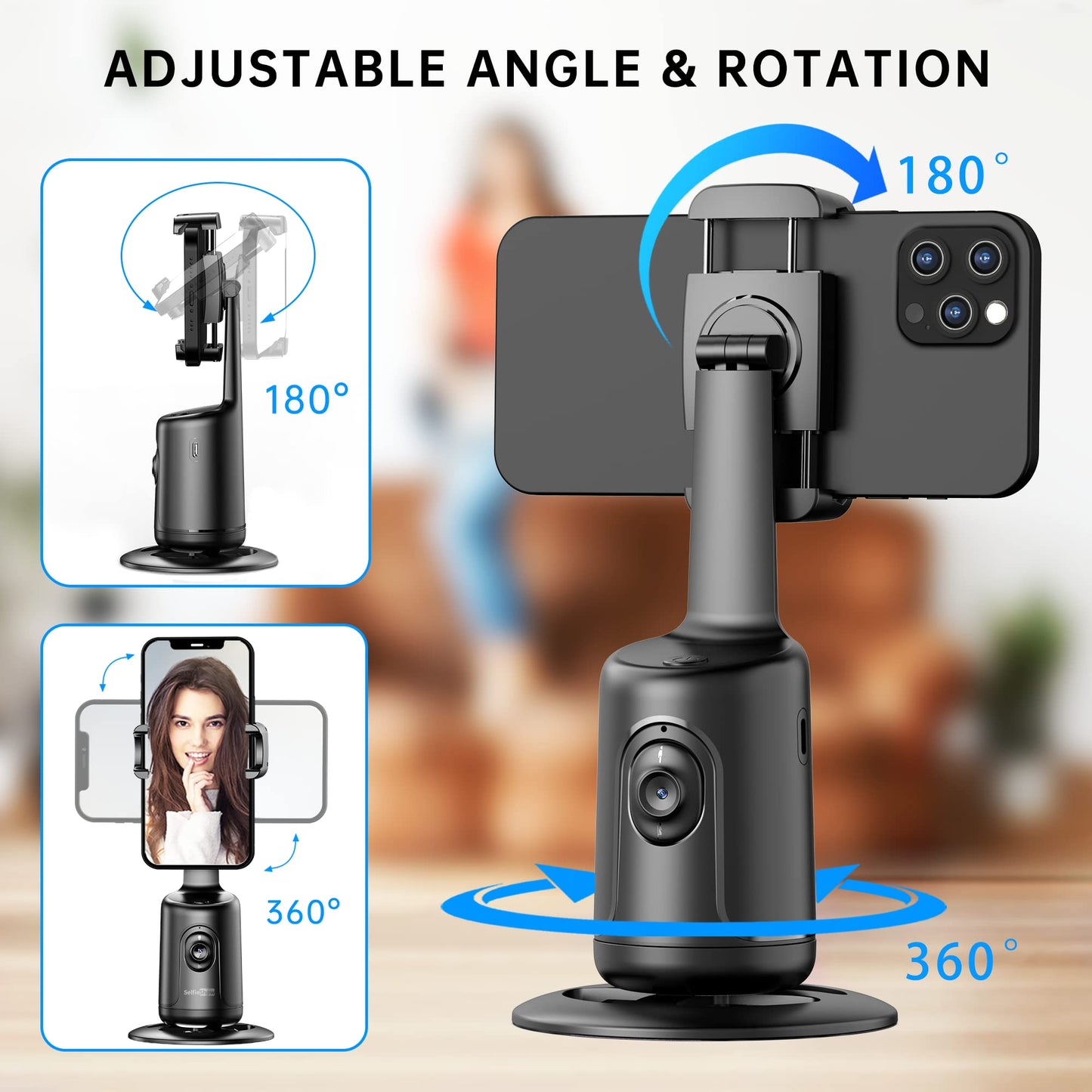 Auto Tracking Phone Holder, Auto Face Tracking Tripod, Portable All-in-one Smart Selfie Stick 360 Rotation Fast Face & Object Tracking Cameraman Robot