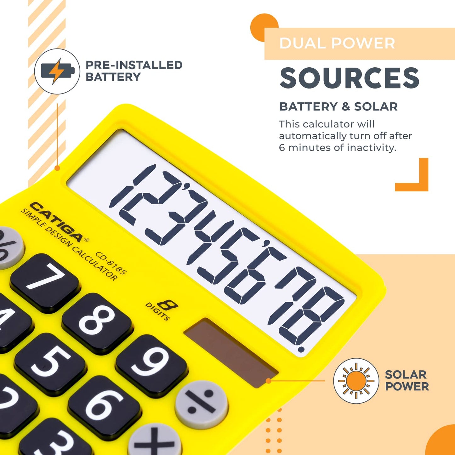 CATIGA Desktop Calculator 8 Digit with Solar Power and LCD Display, Big Buttons, for Home, Office, School, Class and Business, 4 Function Small Basic