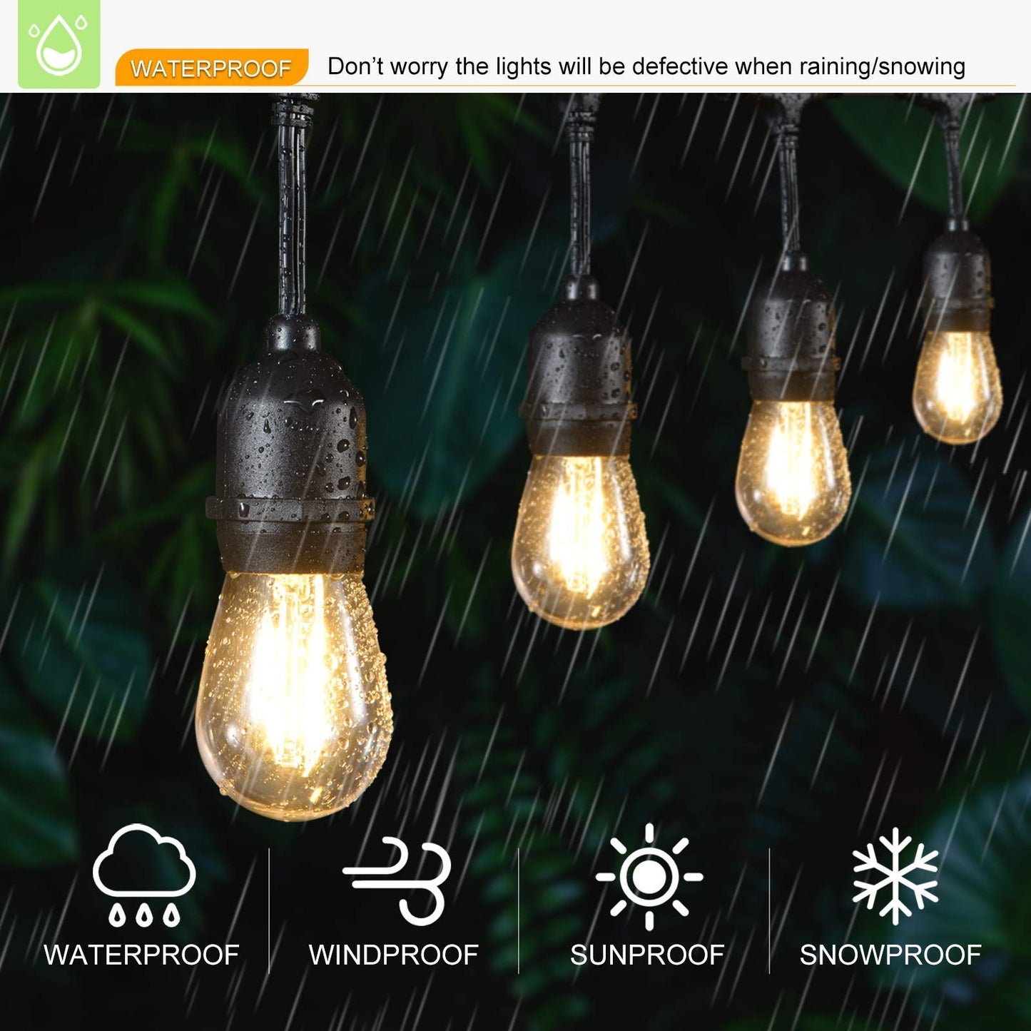 VISTERLITE Shatterproof S14 Replacement LED Light Bulbs, 2W, Equivalent to 11-25 Watt, Warm White 2200K, Outdoor String Lights Vintage Edison Bulb