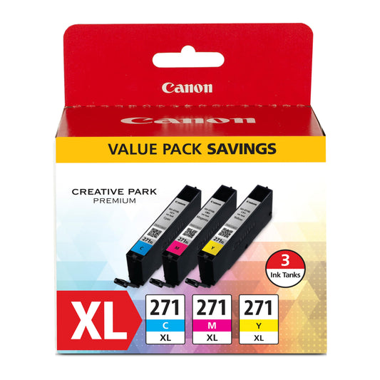 Canon CLI-271XL Genuine Three Color Value Pack, Compatible with MG6820, MG6821, MG6822, MG5720, MG5721, MG5722, MG7720, TS5020, TS6020, TS8020,