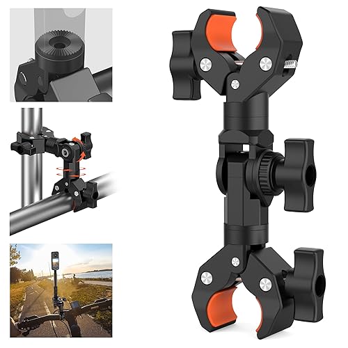 Double Clamp Mount Bracket Magic Arm with 1/4" Screw Interface, Double Super Camera Umbrella Clamp for Chair, Strollers, Photo Studio Light Stand