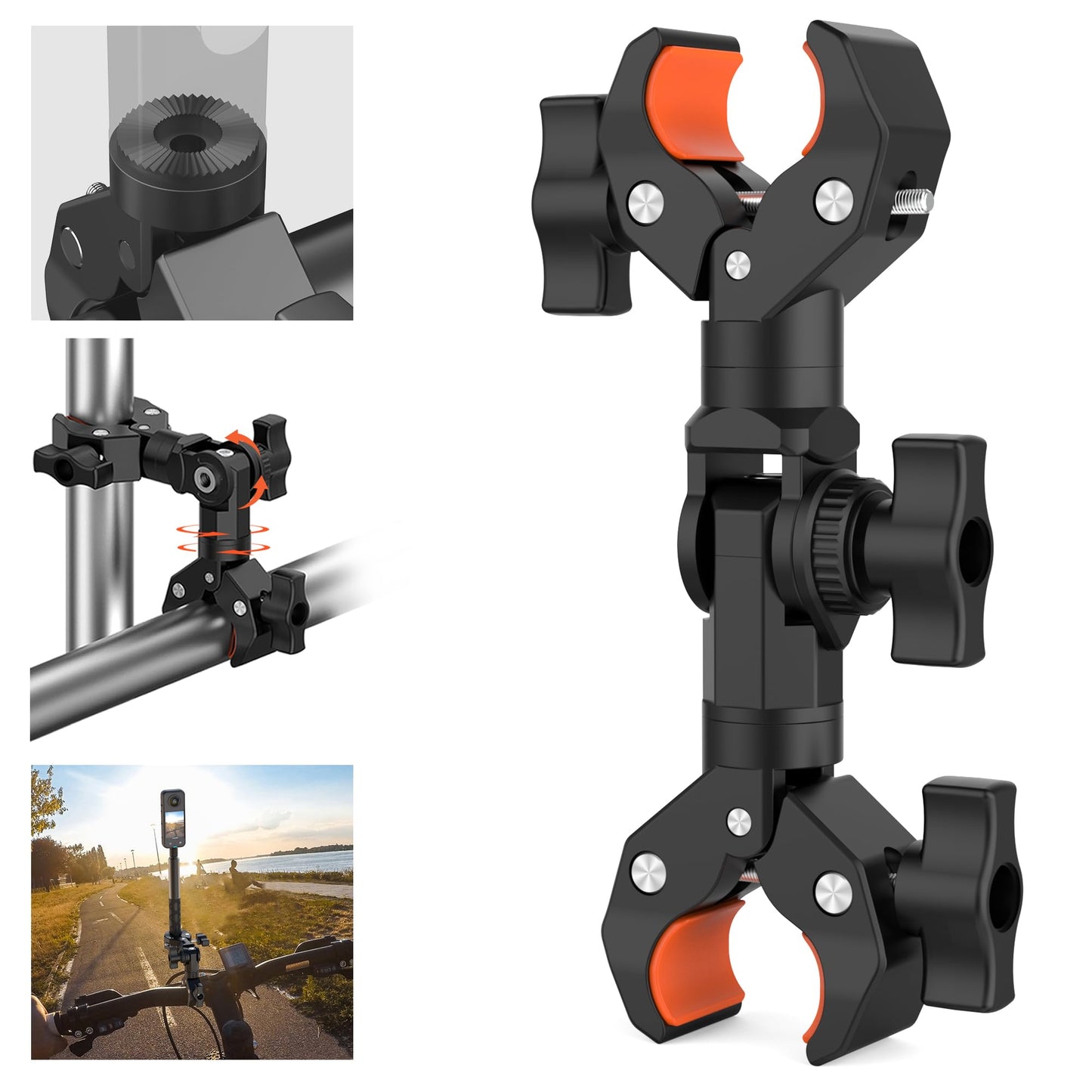 Double Clamp Mount Bracket Magic Arm with 1/4" Screw Interface, Double Super Camera Umbrella Clamp for Chair, Strollers, Photo Studio Light Stand