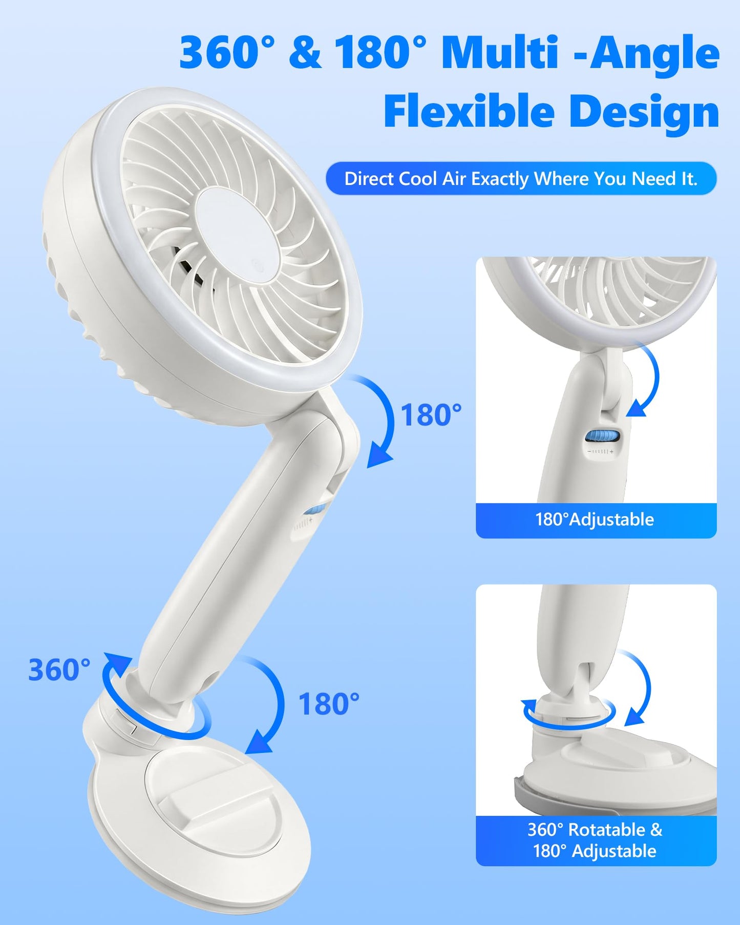 3-in-1 Suction Wall Mount Fan with Light & Display, Detach to Handheld Fan