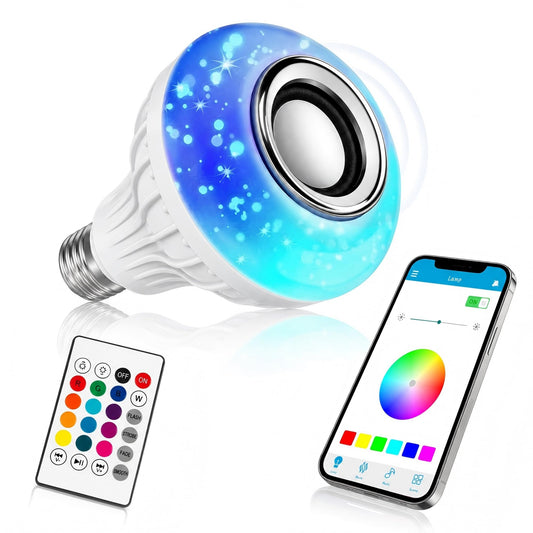 JETENCN E26 RGB Smart LED Bulb with Bluetooth Speaker, App & Remote