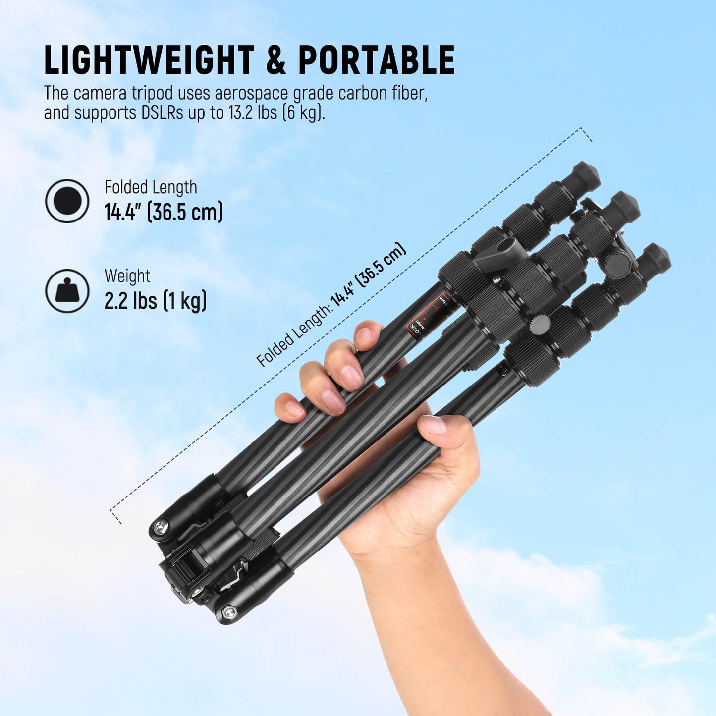 NEEWER Carbon Fiber Camera Tripod Monopod, 65" Lightweight Compact Portable Travel DSLR Video Stand, 360° Ball Head, Anti Slip QR Plate, Inverted
