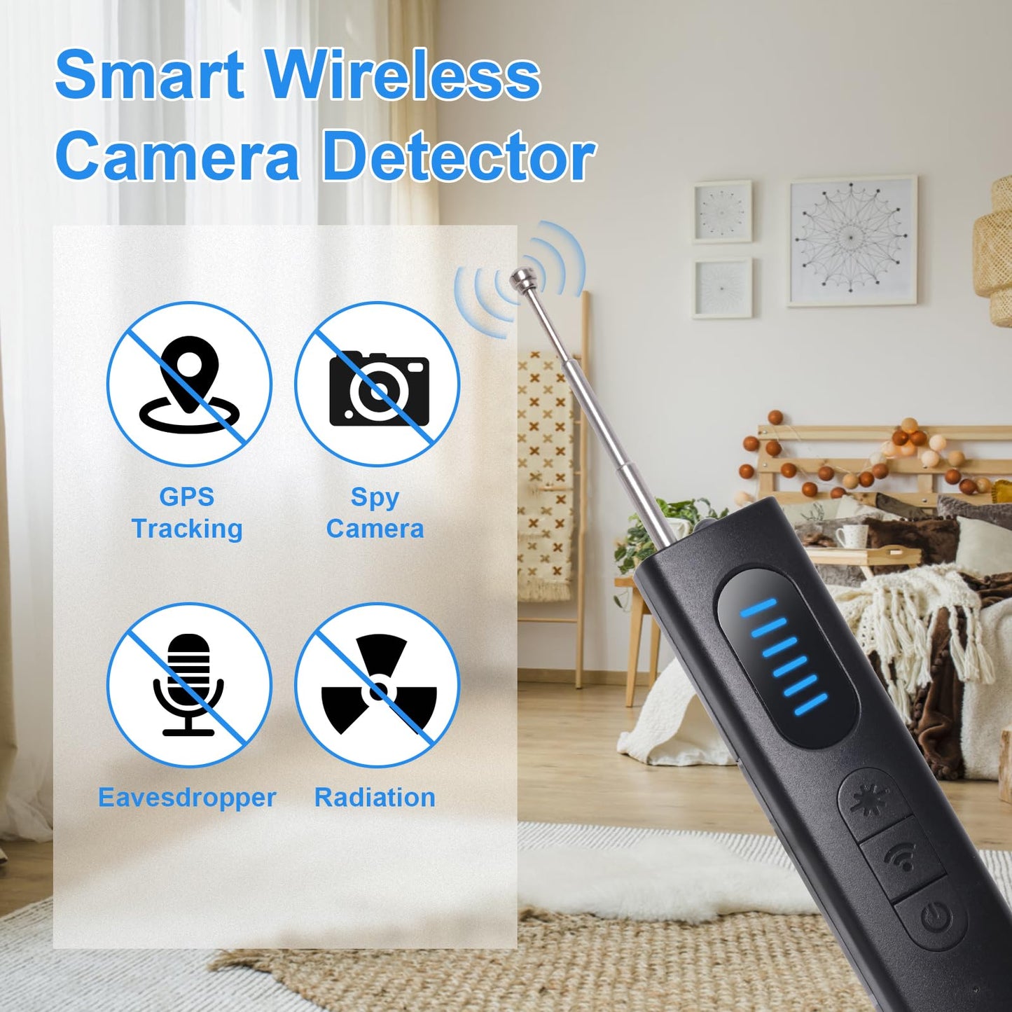 Mizuosre Hidden Camera Detector, Anti Spy Camera Finder Wireless Rechargeable with 5 Levels Sensitivity, GPS Tracker Detector, Bug Detector, Rf Signal