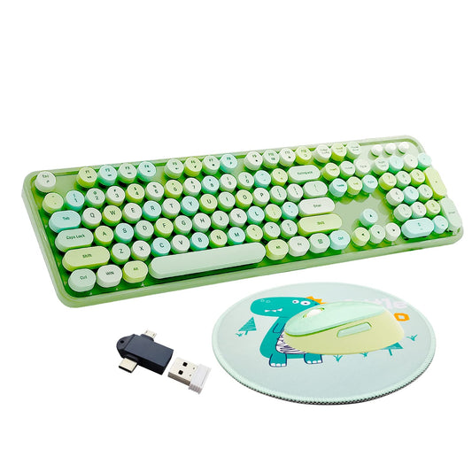 Seaciyan Wireless Keyboard and Mouse Combo, Ergonomic Cute Retro Typewriter Full Size Colorful USB Cordless Keyboard Mouse Set for Gaming and Office