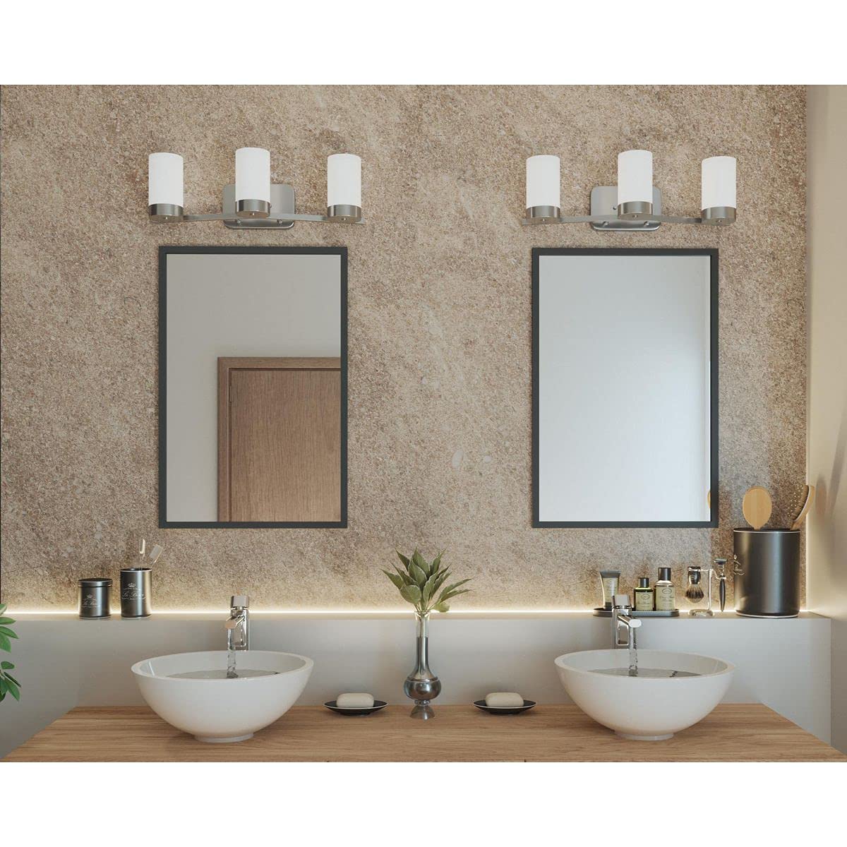 Progress Lighting Elevate Collection 3-Light Etched White Glass Mid-Century Modern Bath Vanity Light Polished Chrome
