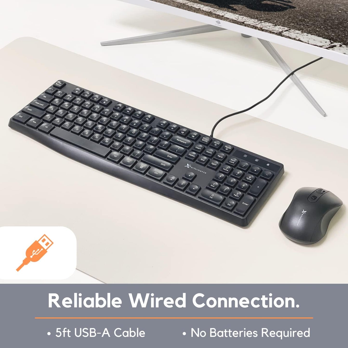 X9 Performance Wired Keyboard - Ultra Slim Full Size Ergonomic Computer Keyboard - Basic USB Keyboard for PC Desktop, Laptop with 5ft Corded Wire, 104