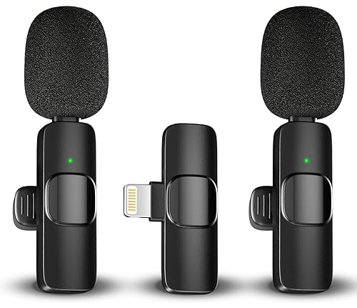 Caymuller Professional Wireless Lavalier Lapel Microphone for iPhone iPad, Mini Lapel Mics Plug-Play 2.4G Ultra-Low Delay Noise Reduction Chip for