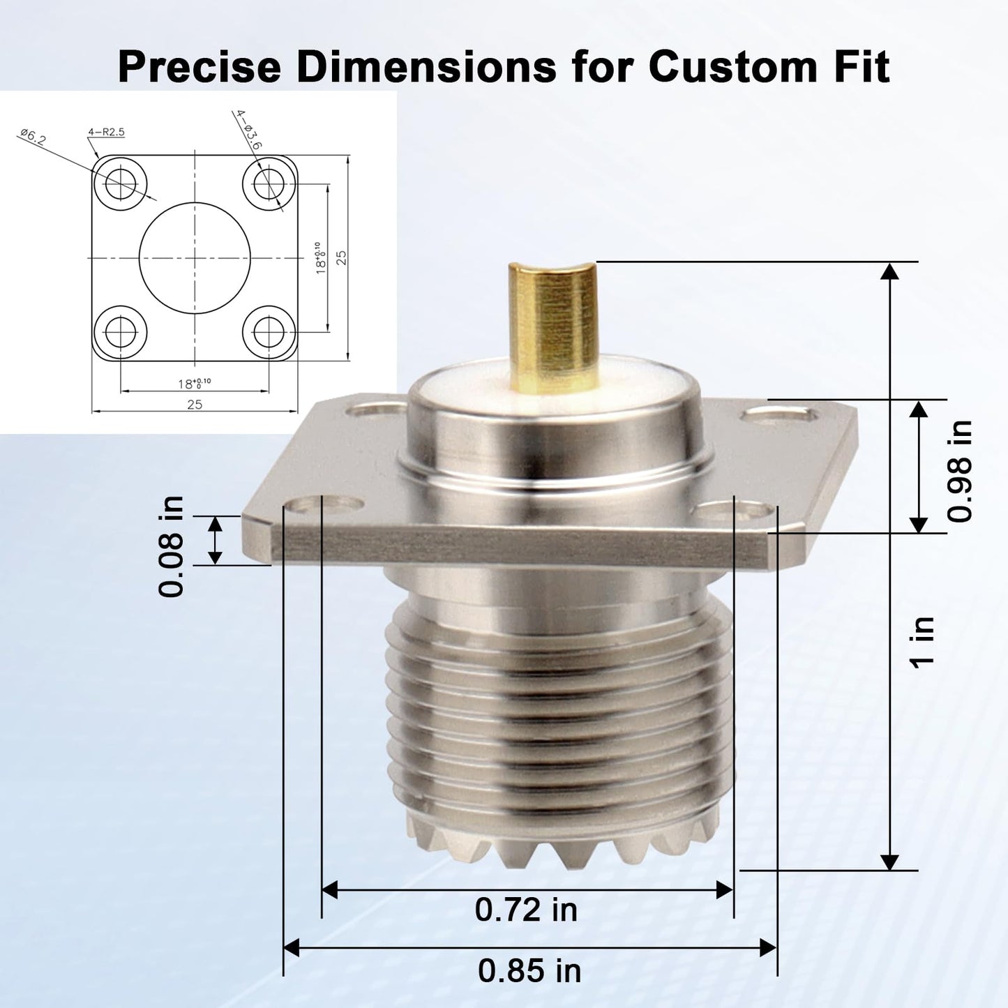 SO-239 UHF Female Chassis Mount Connector, 4-Hole Flange Panel Mount RF Coax Connector for Antenna, Ham Radio, CB Radio, RF Projects - Pack of 4
