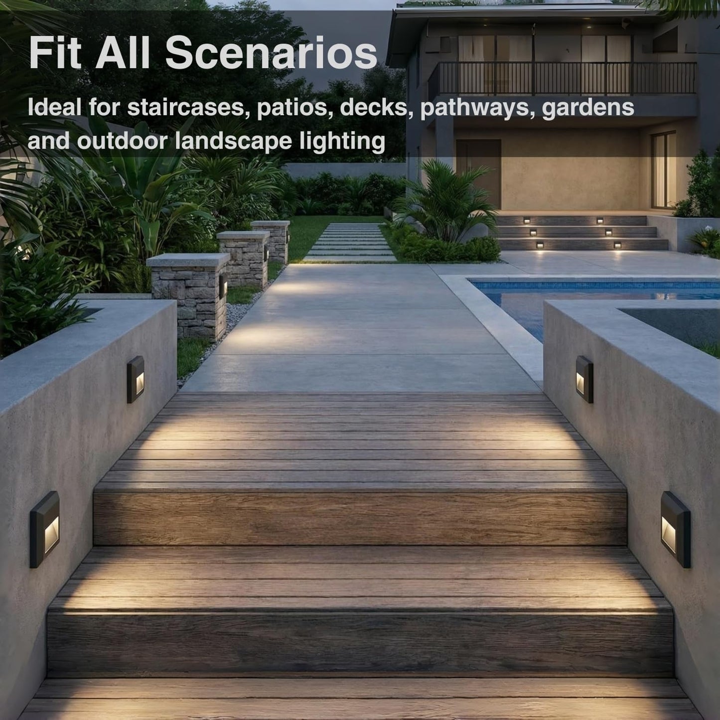 ZONK Outdoor Indoor Step Lights 110V-240V, Non-dimmable 4000K Stair Lights Outdoor Indoor, Waterproof IP65 Retaining Wall Lights for House, 1 Pack