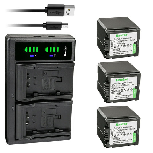 Kastar 3-Pack VW-VBG260 Battery and LTD2 USB Charger Replacement for Panasonic SDR-H90K, SDR-H90P, SDR-H90PC, SDR-H79, SDR-H79K, VDR-D50, VDR-D51