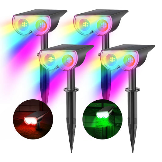 Consciot Solar Spot Lights Outdoor, Halloween Decorations 22 LEDs IP67 Waterproof Color Changing Solar Outdoor Lights, 8 Colors, 2-in-1 Adjustable