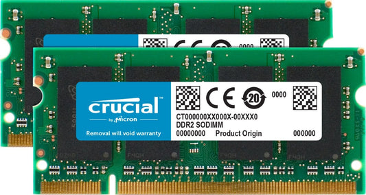Crucial 2GB Kit (1GBx2) DDR2-800MHz (PC2-6400) 200-pin SODIMM Laptop Memory Upgrade CT2KIT12864AC800 / CT2CP12864AC800
