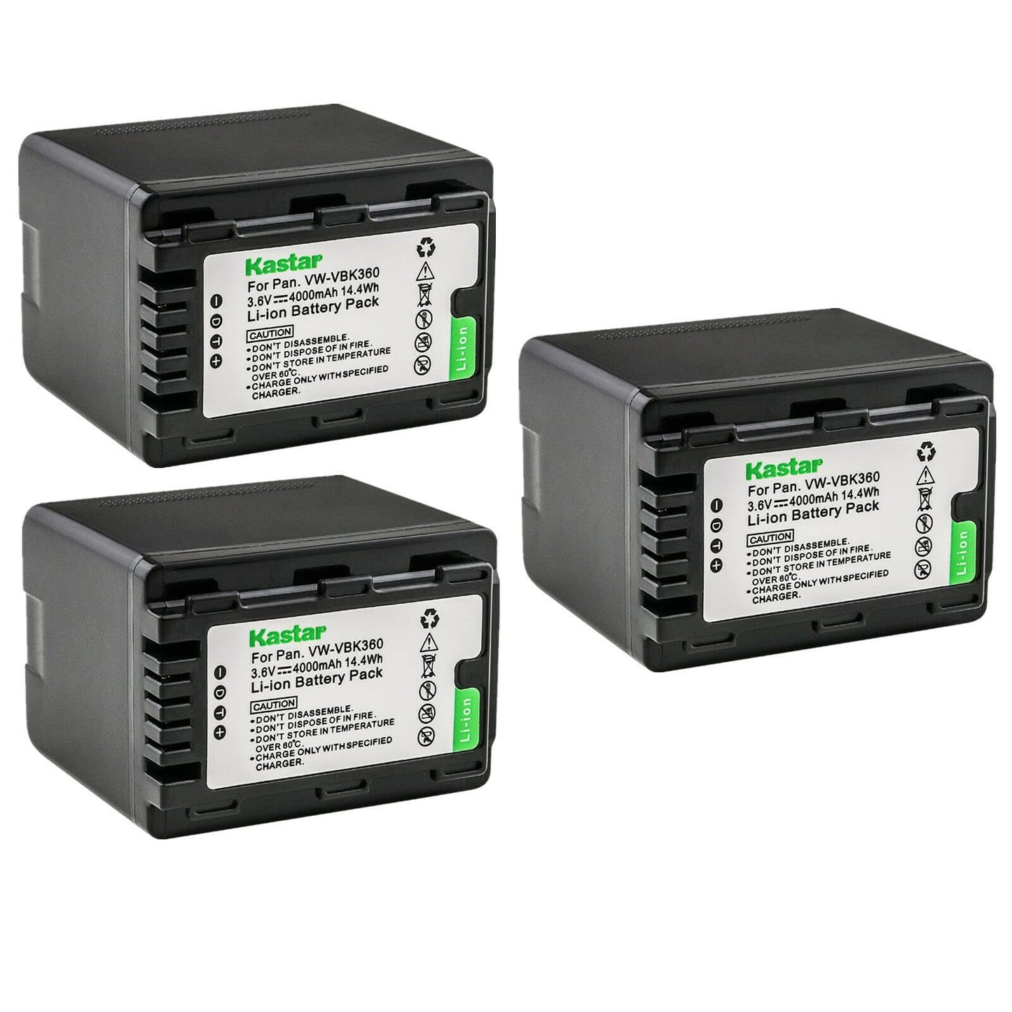 Kastar 3-Pack Battery VW-VBK360 Replacement for Panasonic HDC-TM35, HDC-TM40, HDC-TM40GK, HDC-TM40K, HDC-TM40P, HDC-TM40PC, HDC-TM41, HDC-TM41H