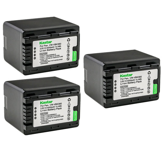 Kastar 3-Pack Battery VW-VBK360 Replacement for Panasonic HDC-TM35, HDC-TM40, HDC-TM40GK, HDC-TM40K, HDC-TM40P, HDC-TM40PC, HDC-TM41, HDC-TM41H