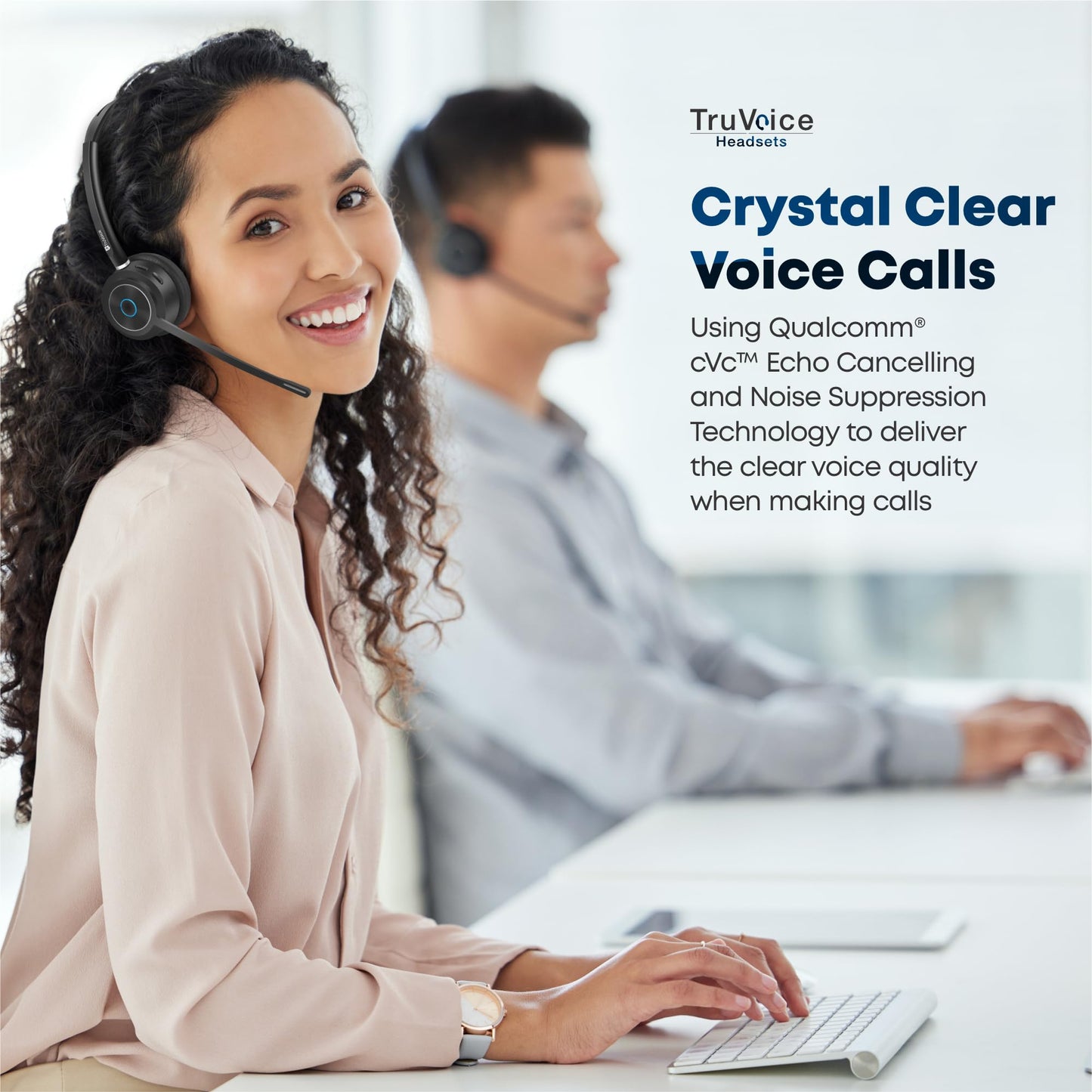 TruVoice BT85 Wireless Bluetooth Headset with V5.2 USB Dongle | Noise Suppression Speakers and NC Microphone | Fast Charging with 22 Hour Talk Time