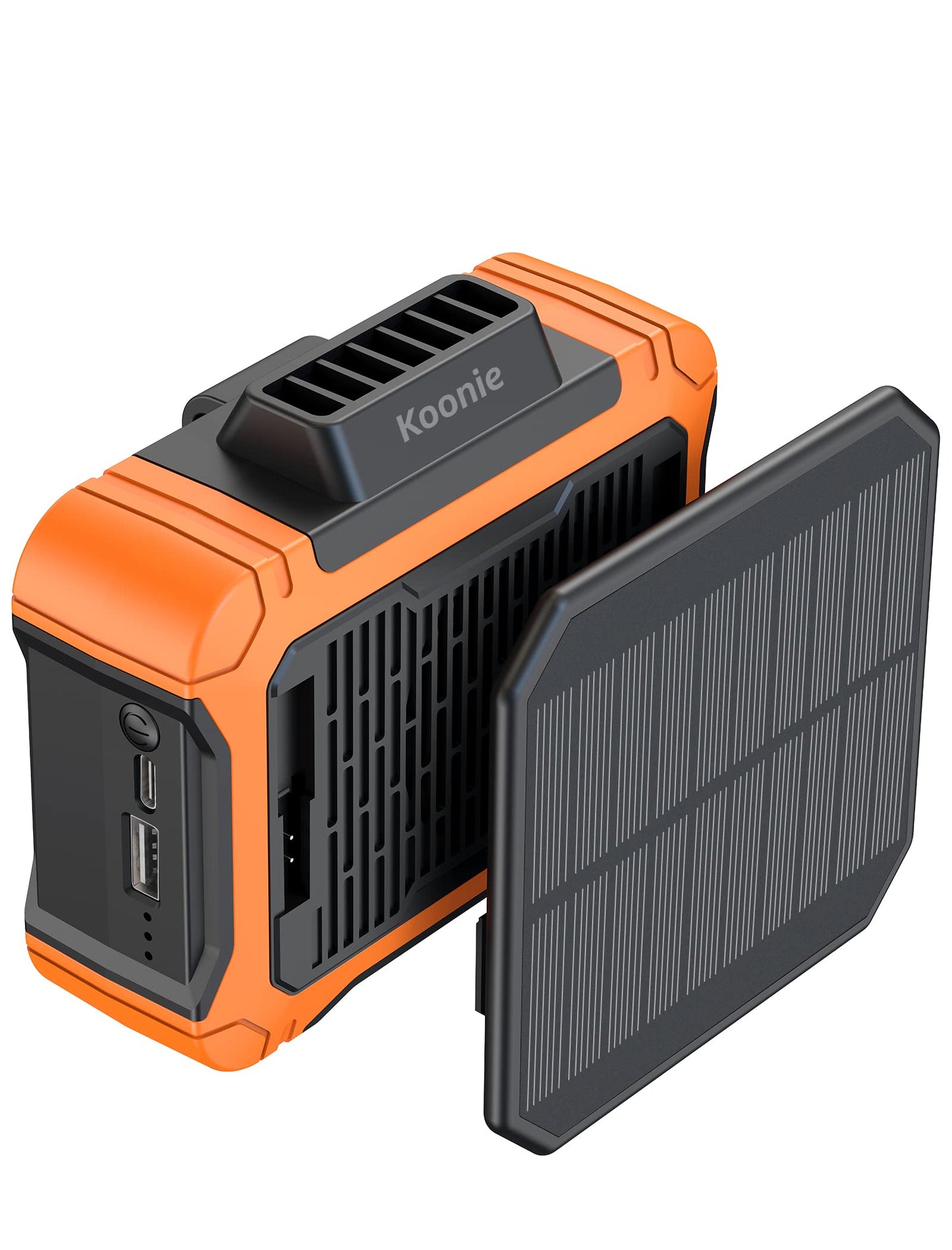 Koonie 10000mAh Waist Clip Fan with Solar Panel, 30H Working Time, Personal LED Light, Battery Powered Belt Fan, Strong Airflow, 3 Speeds, Body