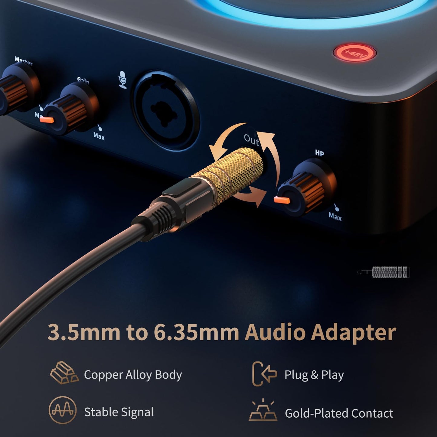 Nadadora 3.5mm Male to 6.35mm Female Stereo Headphone Adapter, 1/8 to 1/4 Audio Jack Converter for Headphones, Guitar Amp, Speaker, Mixer, 2 Pack