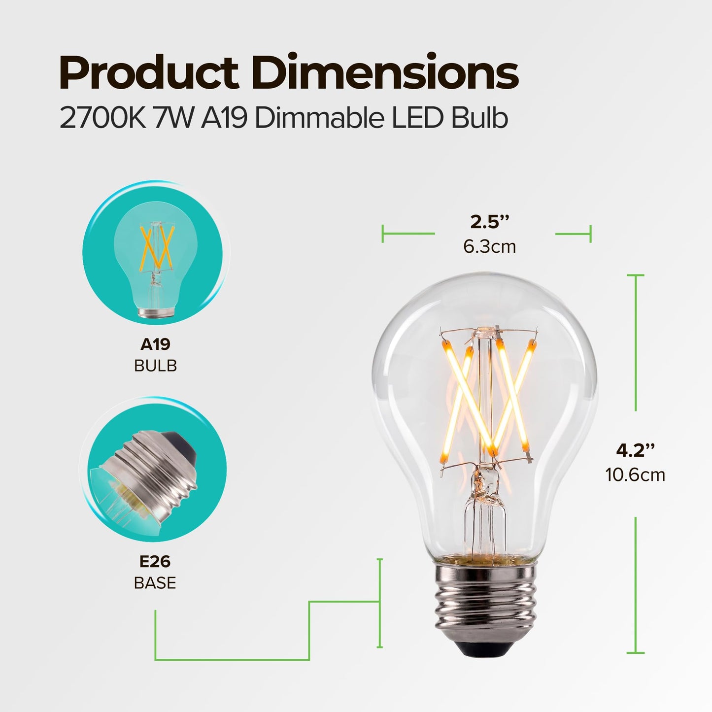 Greenlite A19 Bulbs, Filament Style, 7W (60W Equivalent), 2700K, 4 Pack