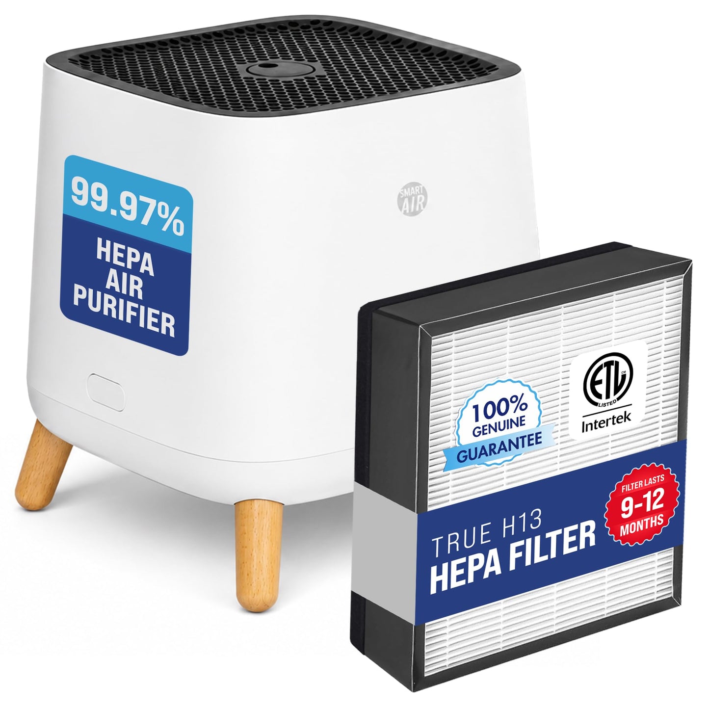 Smart Air(AKA Smart Health) Sqair Air Purifier|H13 HEPA 99.97%| Cleans up to 900 sq ft/30 mins, 23 - 52 dB| For Home, Bedroom, Office, Kitchen|Reduces
