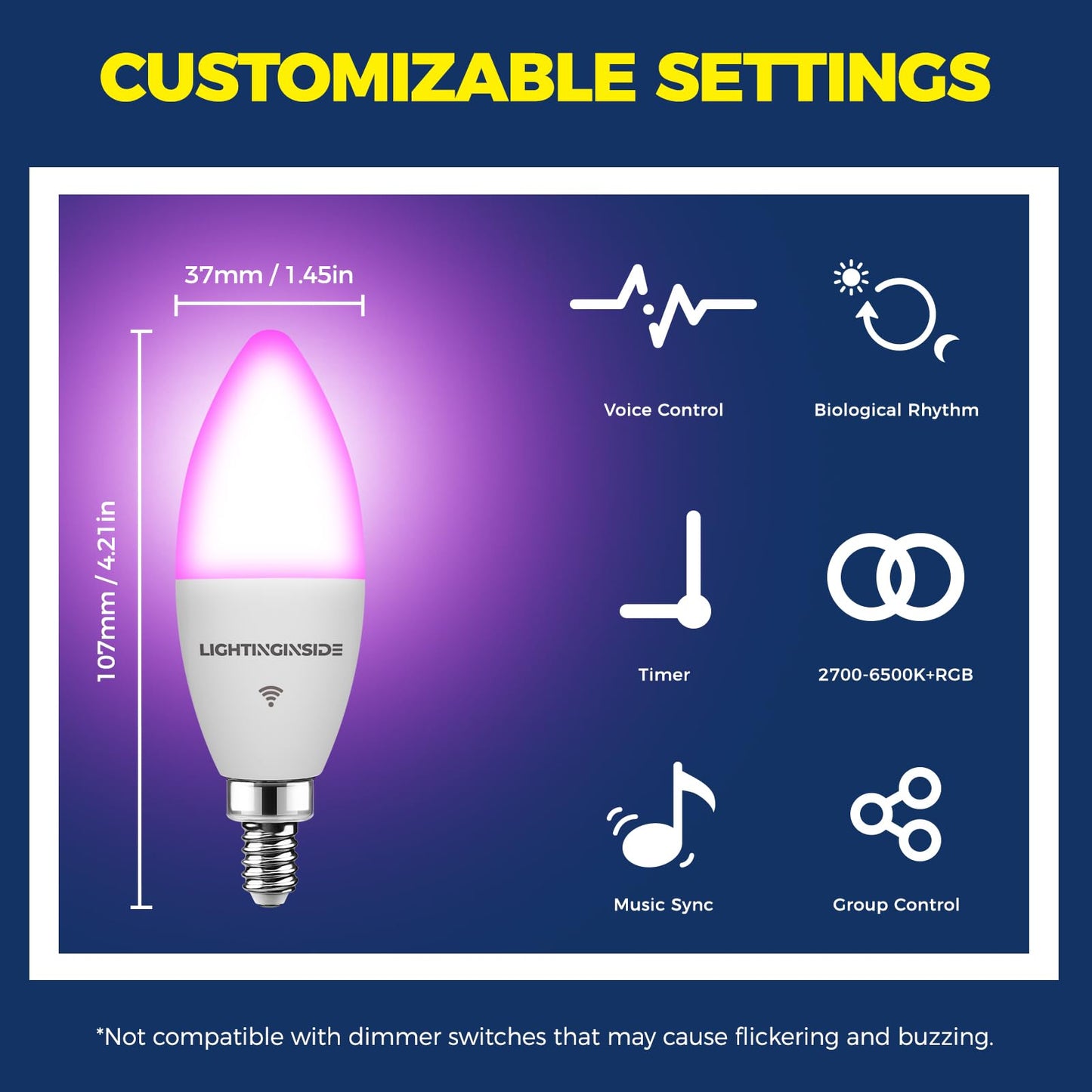 Lightinginside Candelabra Smart Bulbs 60W Work with Alexa/Google Home, 6PCS