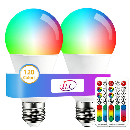 ILC Color Changing LED Light Bulb, 120 Colors, 2700K Warm White, 70 Watt Equivalent, DIY Strobe, RGB with Remote Control, LED 10W A19 E26 Screw (Pack