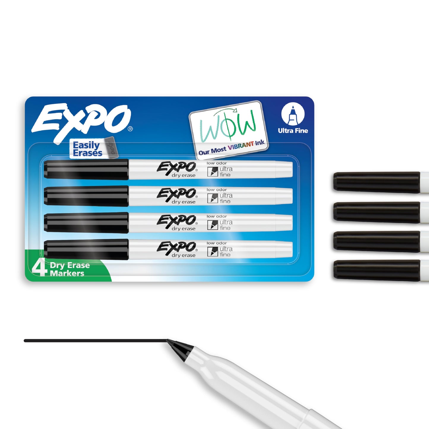 EXPO Dry Erase Markers, Low Odor Ink, Black, Ultra Fine Tip, 4 Count