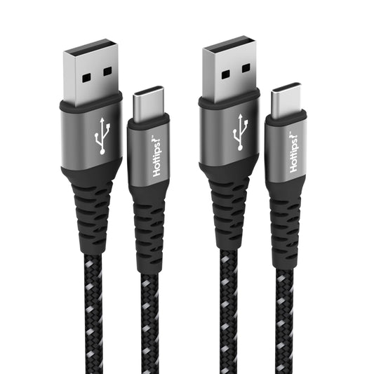 Hottips! USB C Cable 4ft 2-Pack Black Durable Braided Aramid Fiber 3A Fast Charge Type C Charger Cord, Compatible with Android, Samsung Galaxy, Note