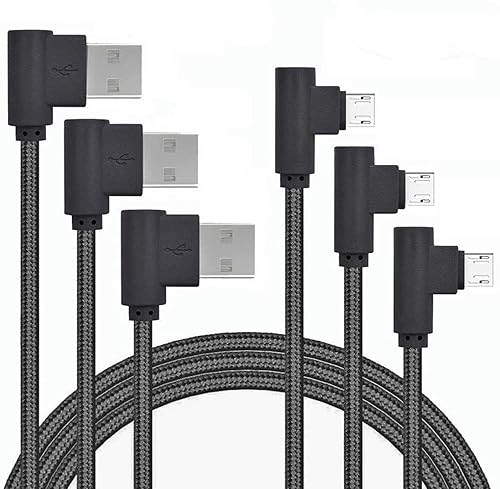 Right Angle Micro USB Cable,90 Degree Android Charger Cable, 3Pack 3Ft 6Ft 10Ft USB to Micro Cable Nylon Braided Charger Cords and Data Sync