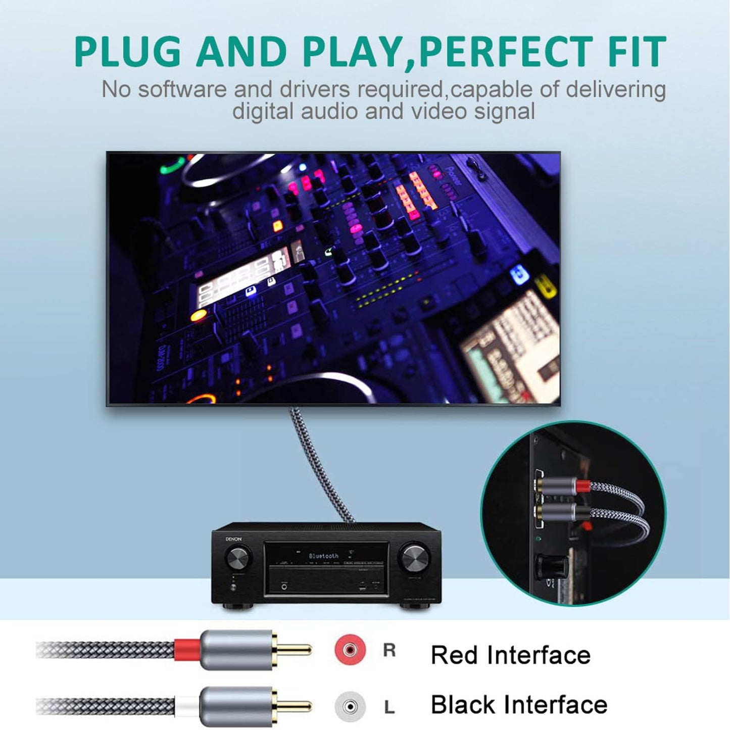 Goalfish RCA Cable, 2 Pack 2-Male to 2-Male RCA Audio Stereo Subwoofer Cable [Hi-Fi Sound,Shielded] Auxiliary Audio Cord for Home Theater, HDTV