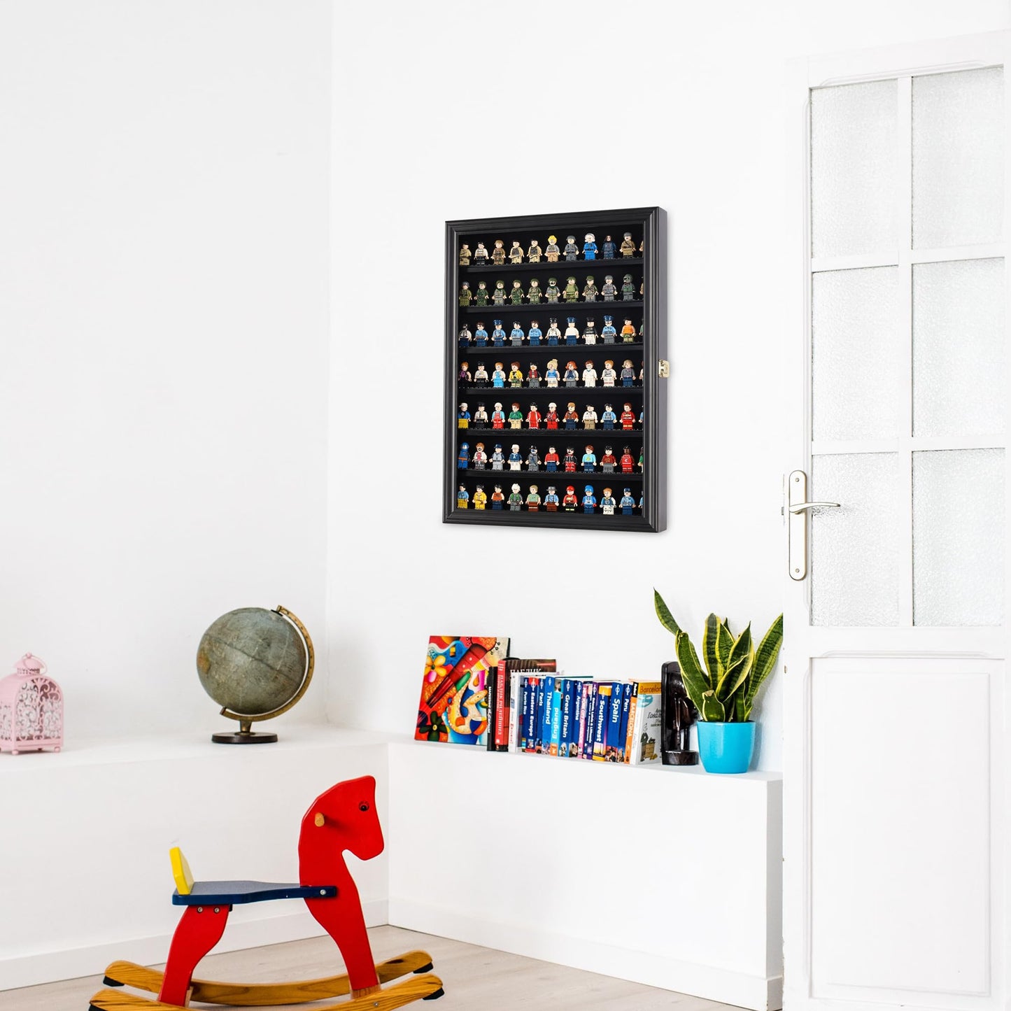 Minifigure Display Case – Lockable Wall Cabinet with UV Protection Door for Mini Collectibles, Building Block Toys & Mini Brands (Black)