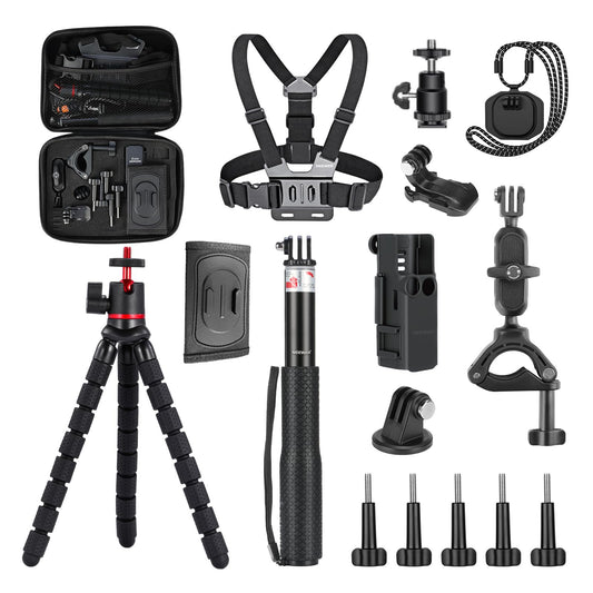 NEEWER Basics 16 in 1 Accessories Kit Compatible with DJI OSMO Pocket 3, Mini Tripod Selfie Stick Chest Strap Magnetic Neck Mount Extension Adapter