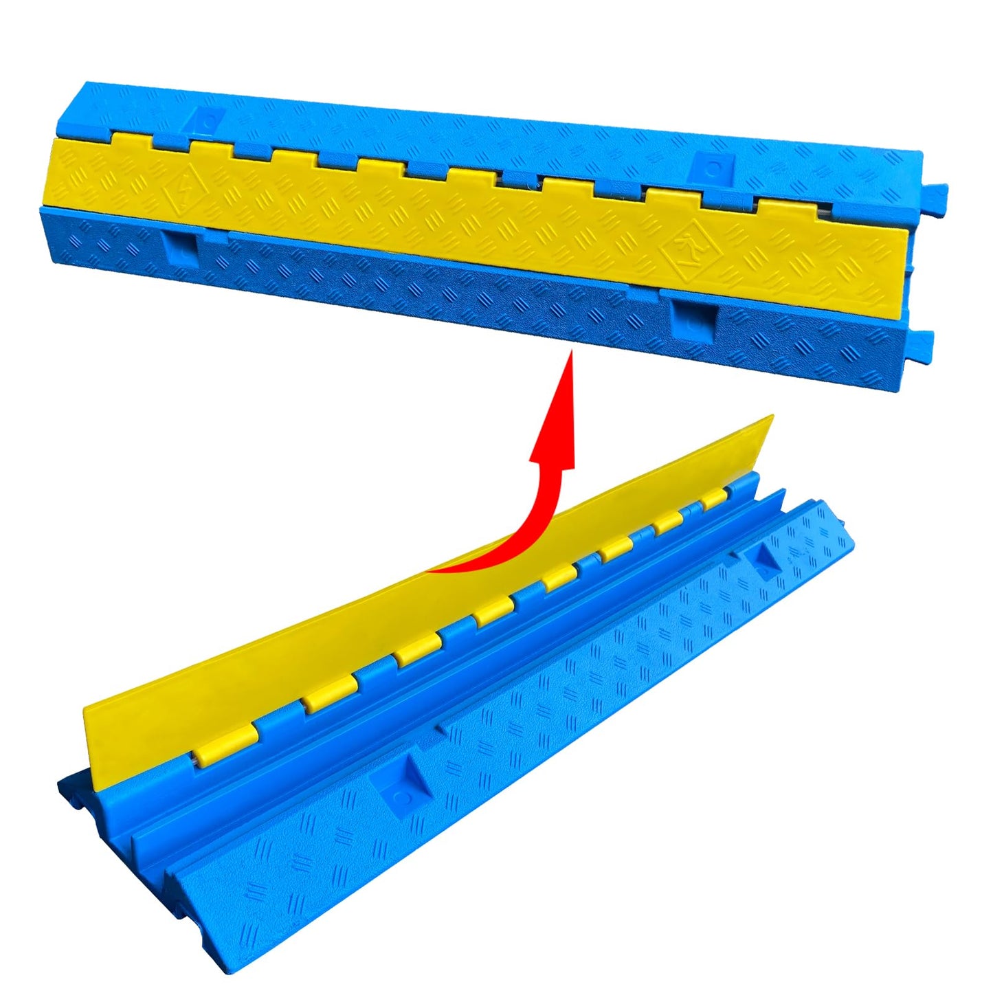 F COME 1 Pack Blue Rubber Cable Ramp Hose Cable Protector Ramp 2 Channel 22000Lbs Load Capacity Traffic Speed Bump Wires Power Lines Extension Cord