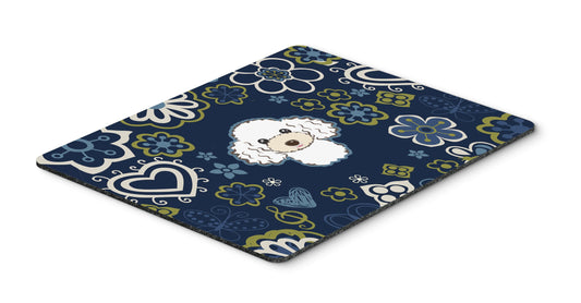 Caroline's Treasures BB5108MP Blue Flowers White Poodle Mouse Pad, Hot Pad or Trivet for Home Office Gaming Working Computers Laptop Mouse