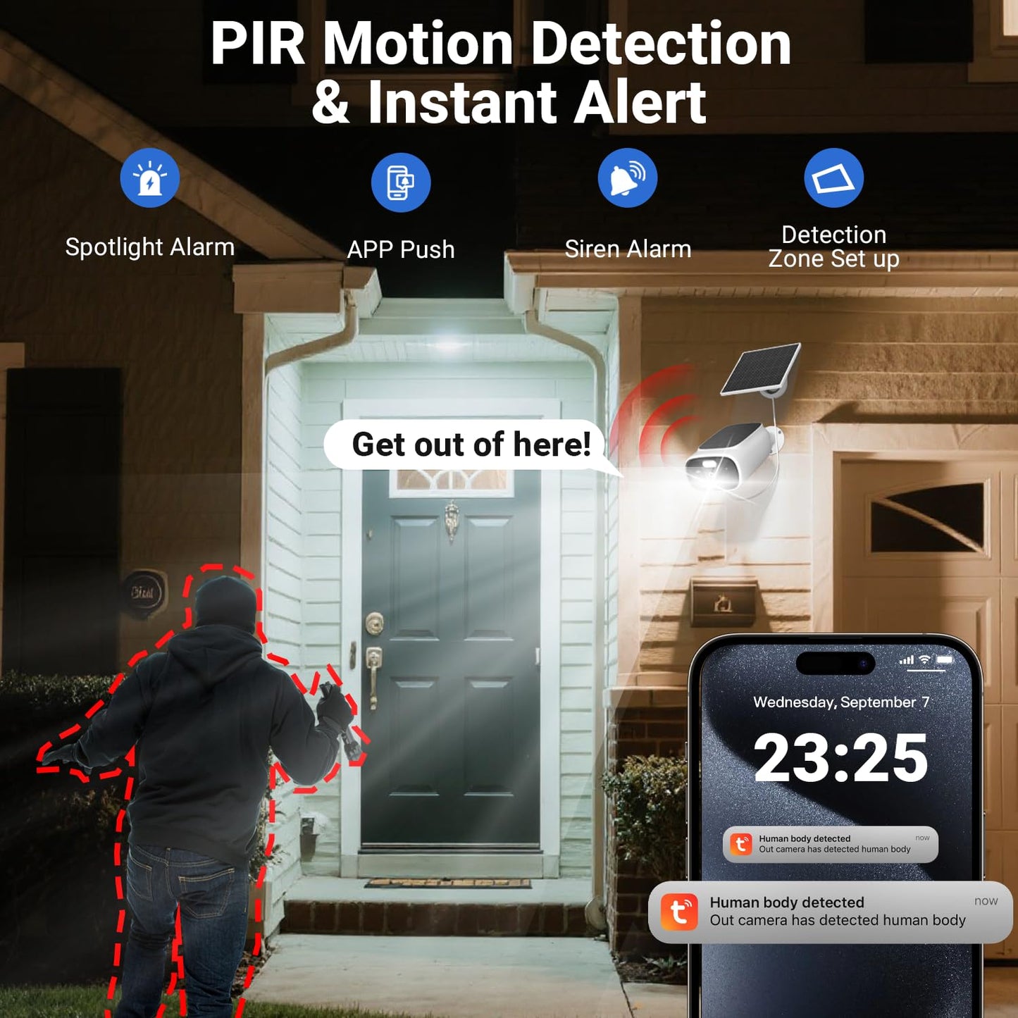 Rraycom 2.5K Solar Security Cameras Wireless Outdoor, 2.4/5Ghz WiFi Battery Solar Powered Security Camera System,Forever Power,Color Night Vision,AI