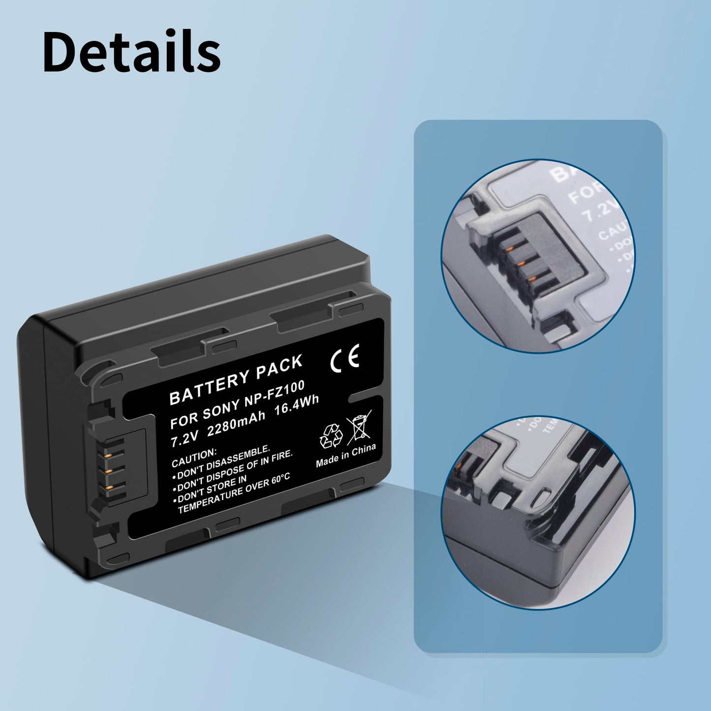 SUGUBU 2-Pack NP-FZ100 Upgraded Li-ion Battery(2280mAh) Replacement for Sony ZV-E1, A7iv, A7iii, A7C, FX3, FX30, A9, Alpha 9, Alpha 9S, A9S, A7RIII