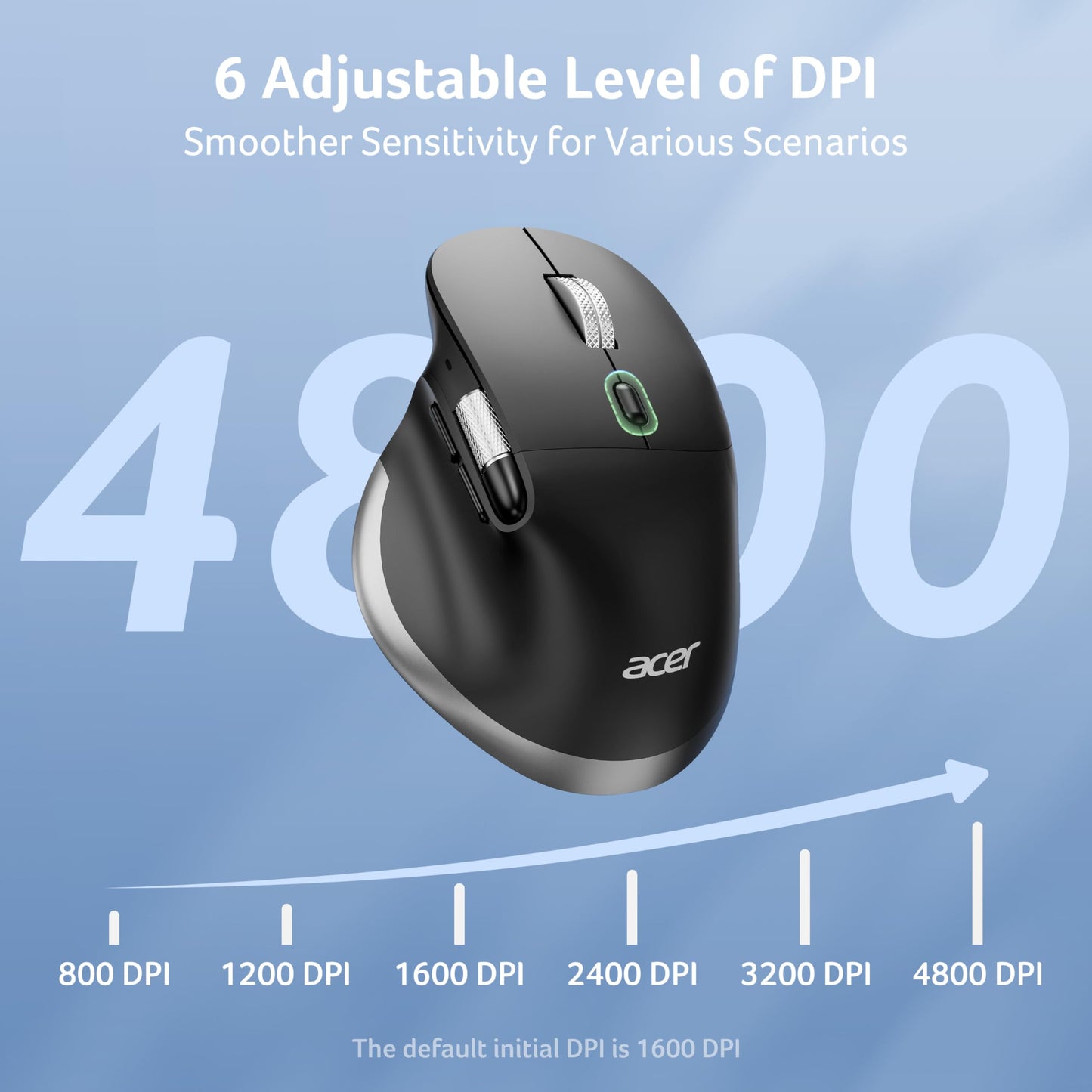 acer Ergonomic Mouse Wireless Rechargeable with Side Scroll (BT5.2+2.4GHz), Bluetooth Computer Mouse for Laptop, Medium to Large Sized Hands, Office