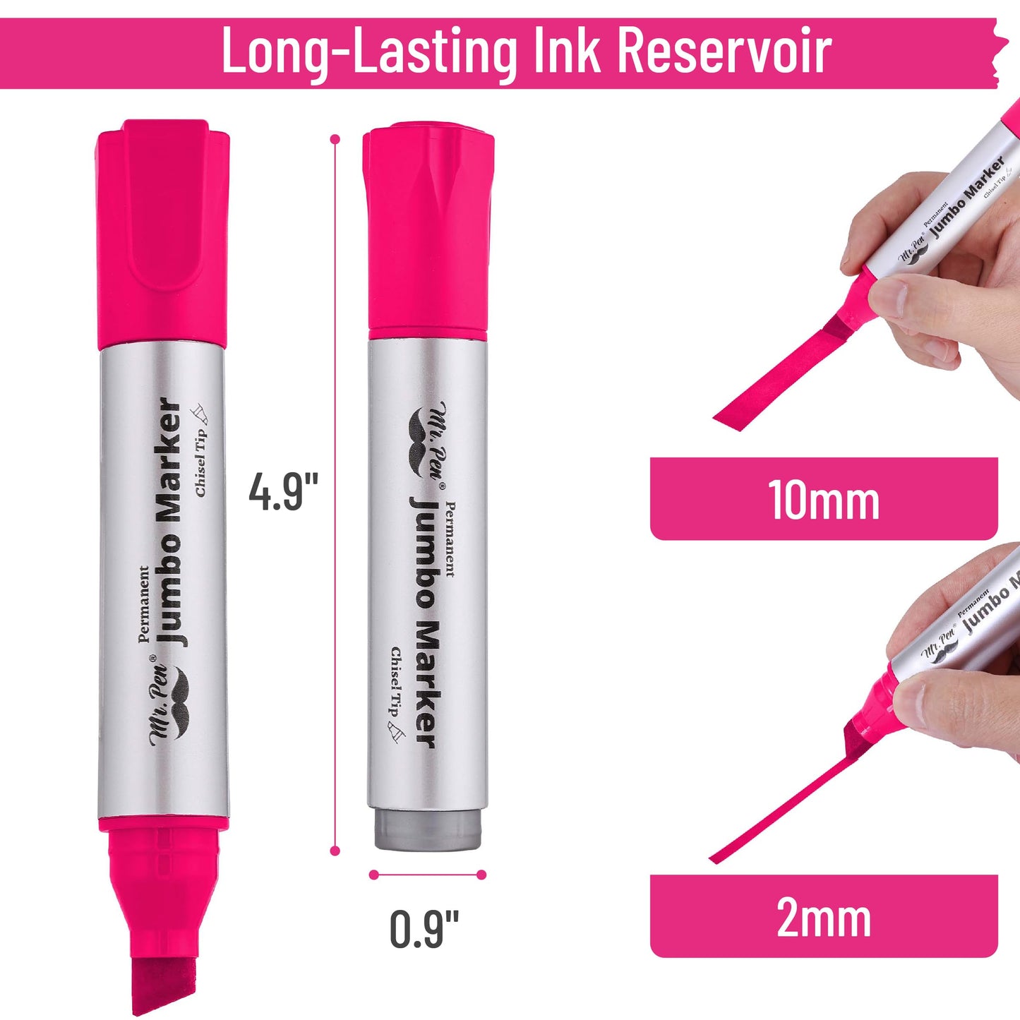 Mr. Pen- Jumbo Permanent Markers, 4 Pack, Pink, Chisel Tip, Wide Tip, Large