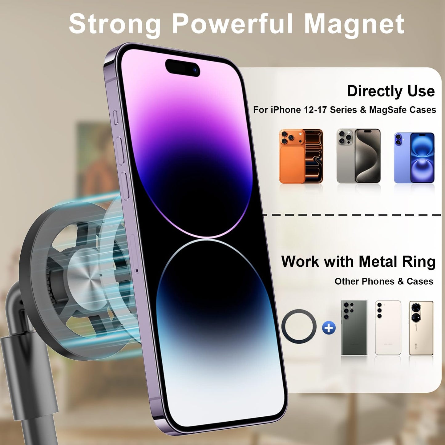 LenTok Magnetic Neck Phone Holder for Reading in Bed, One-Hand Operation Comfortable Lazy Cell Phone Mount for iPhone, Around Neck for Video Recording